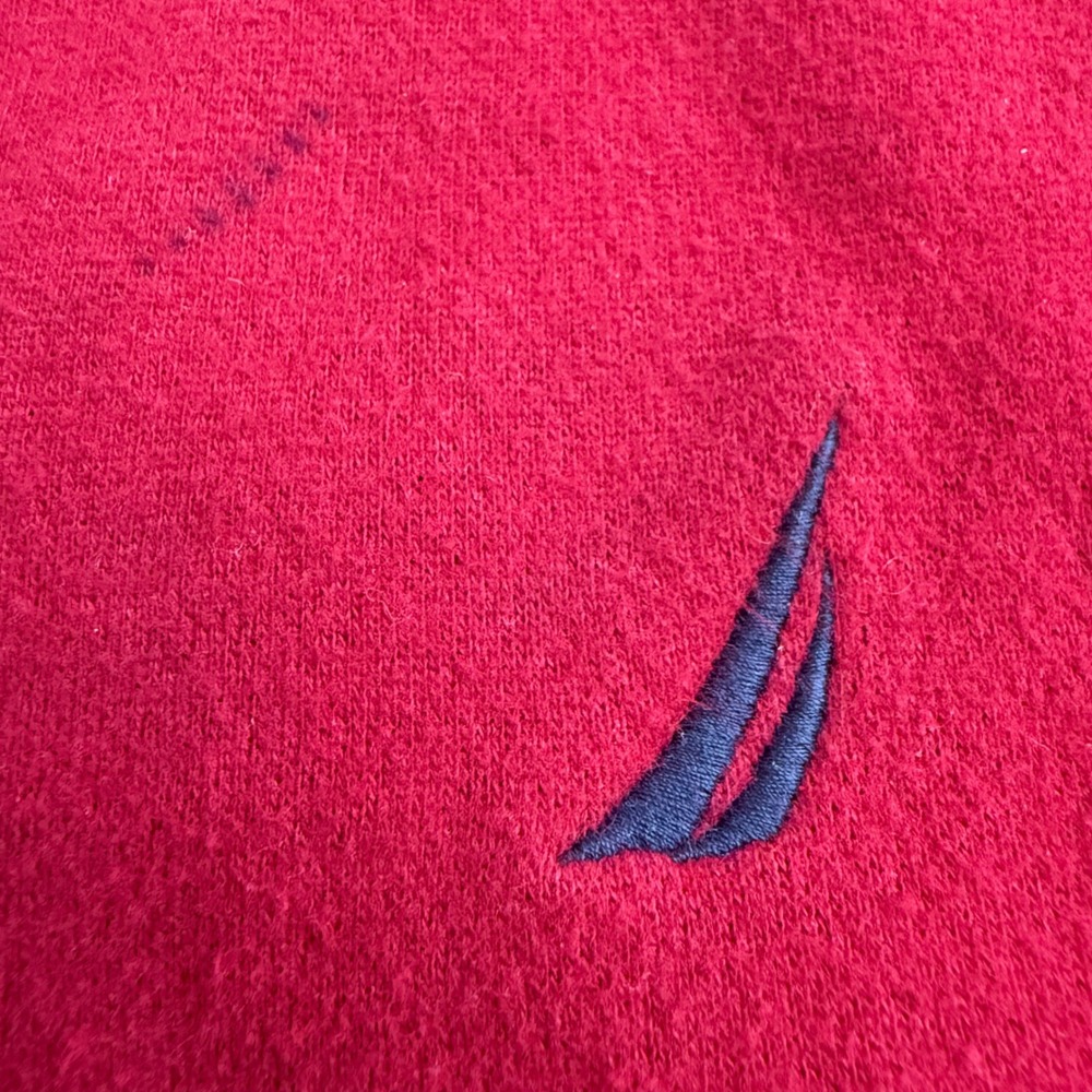 Nautica Red Quarter Zip Pullover Sweatshirt Men XL‎ Fleece Lined Logo Distressed - Picture 3 of 11
